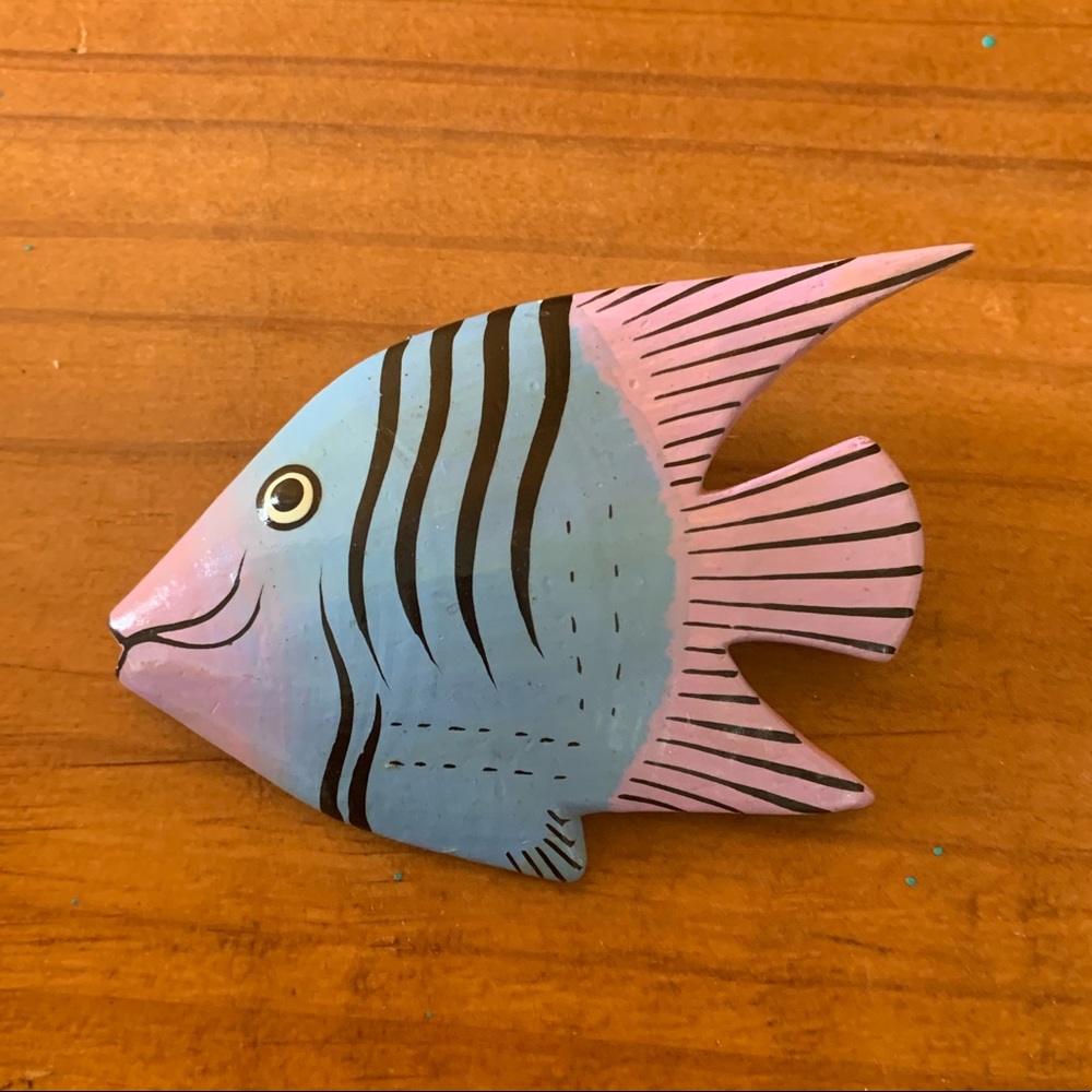 Colorful Painted Wooden Fish Pin Brooch